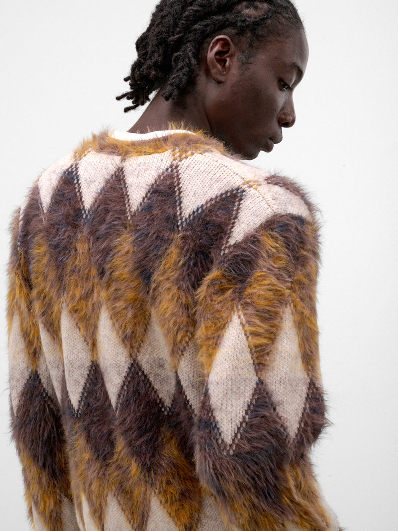 Brown Argyle Knit Cardigan (KN-SV-NRA-1003-BROWN)