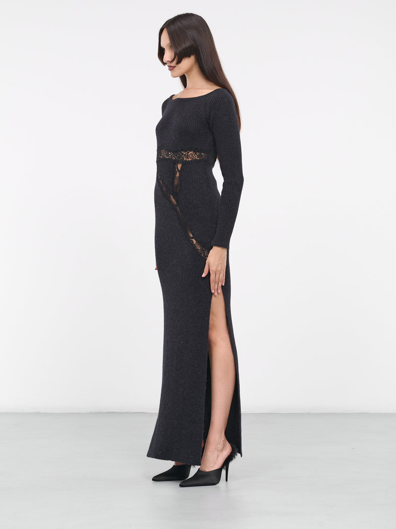 Lace Rib-Knit Dress (KN008-BLACK)