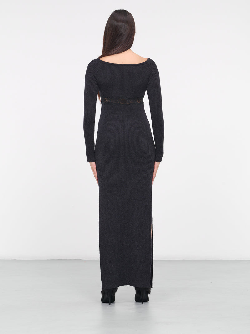 Lace Rib-Knit Dress (KN008-BLACK)