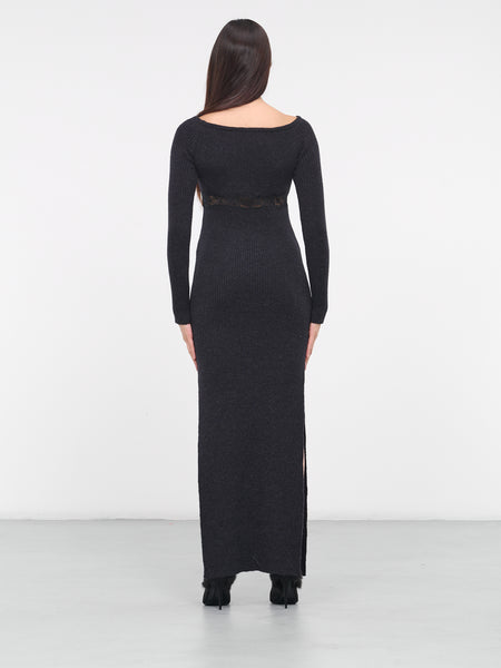 Lace Rib-Knit Dress (KN008-BLACK)