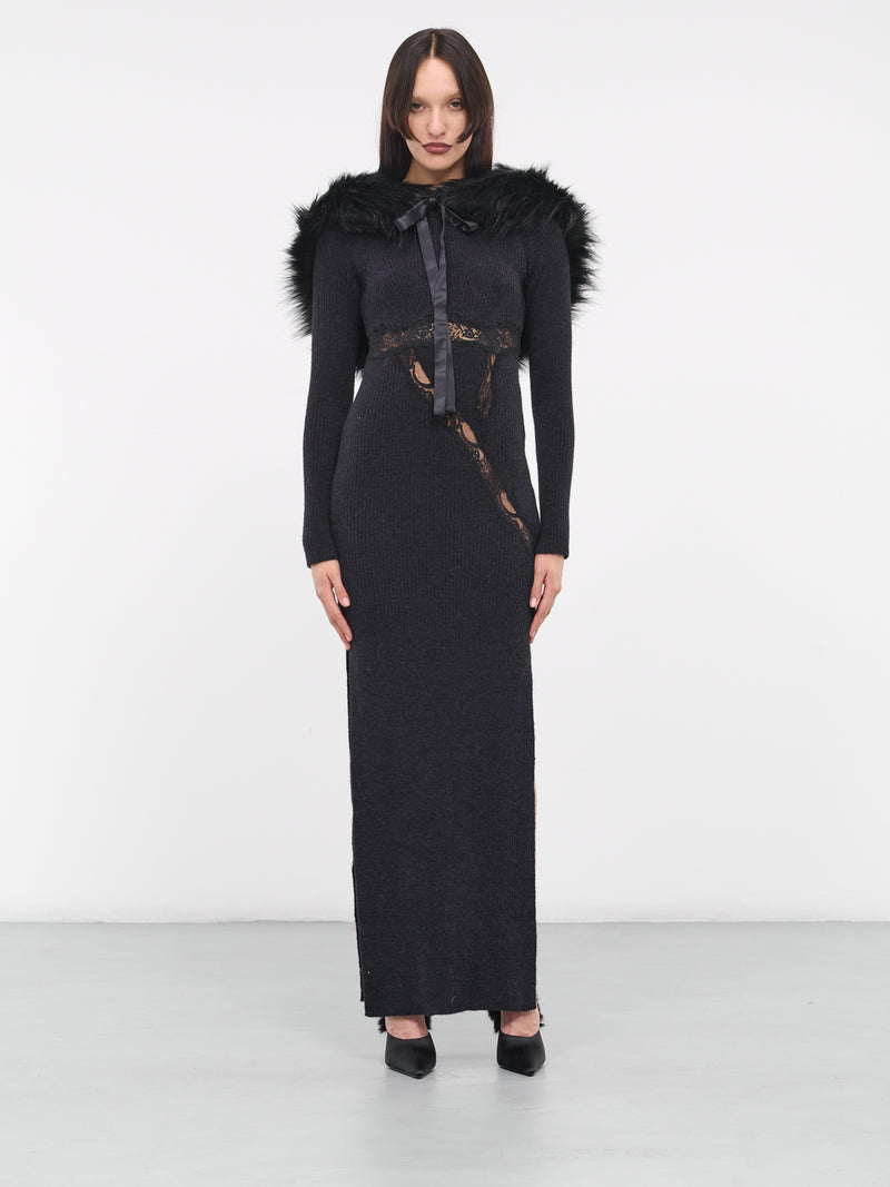 Lace Rib-Knit Dress (KN008-BLACK)