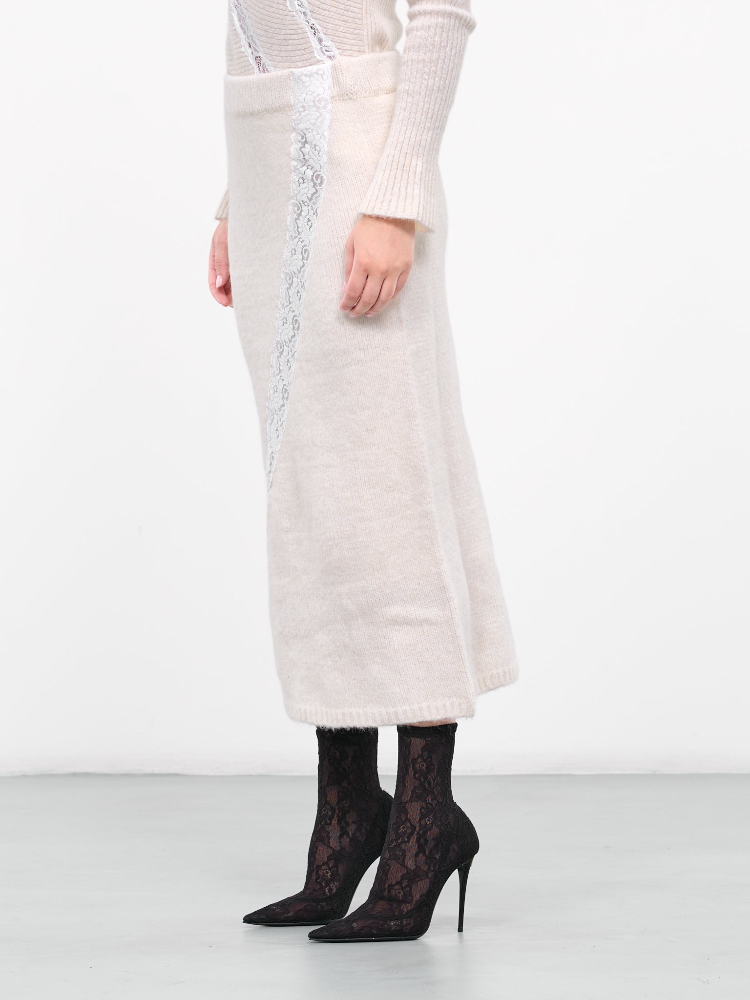 Lace Rib-Knit Skirt (KN012-WHITE)