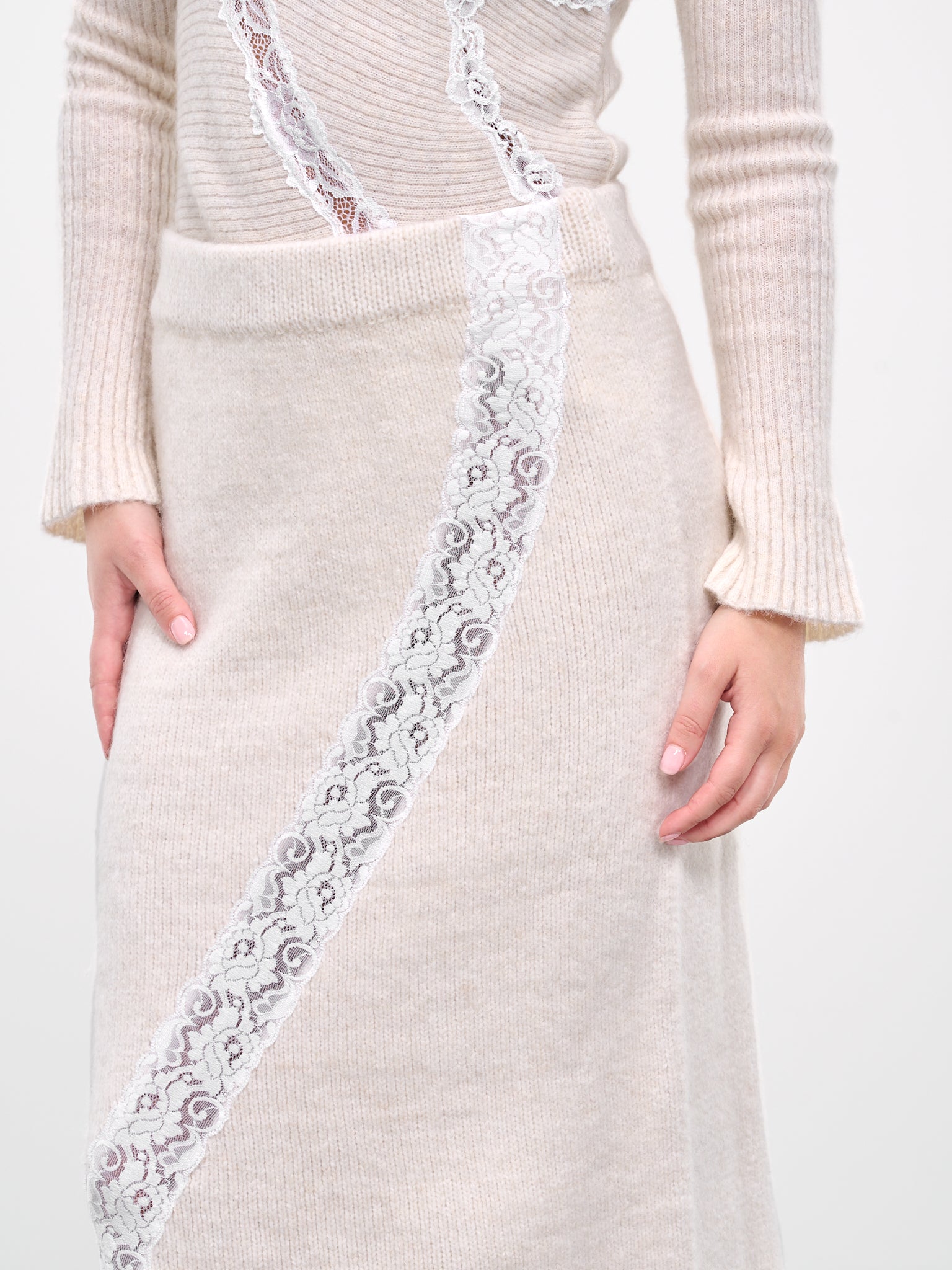 Lace Rib-Knit Skirt (KN012-WHITE)