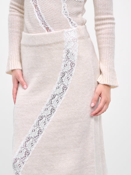 Lace Rib-Knit Skirt (KN012-WHITE)