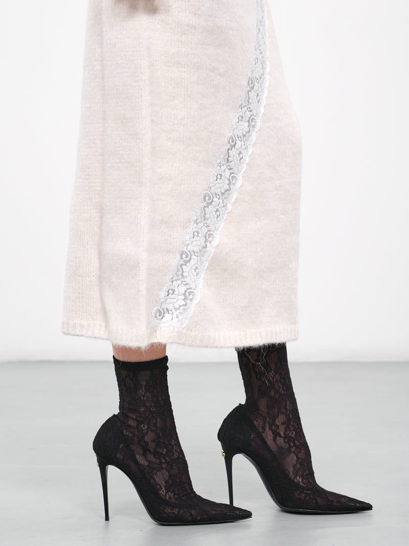 Lace Rib-Knit Skirt (KN012-WHITE)