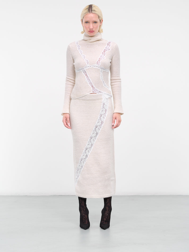 Lace Rib-Knit Skirt (KN012-WHITE)