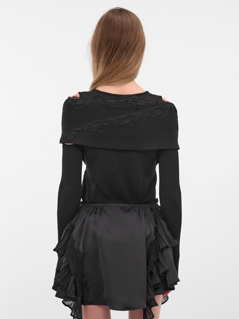 Black Hybrid Split Off-Shoulder Sweater (KN035-BLACK)