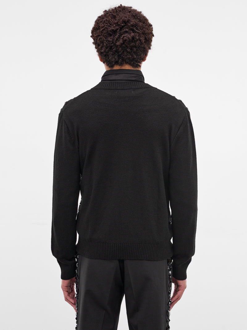 Black Stone Embellished Wool Cardigan (KN171S-BLACK-WITH-STONES)