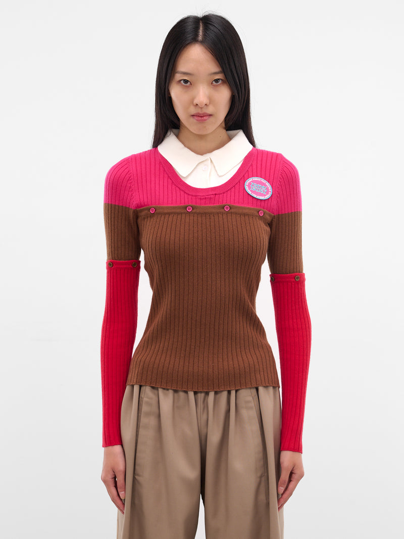 Detachable Paneled Layered Shirt Sweater (KN5-LEVA-DEEP-MARSH-GREEN-RED)