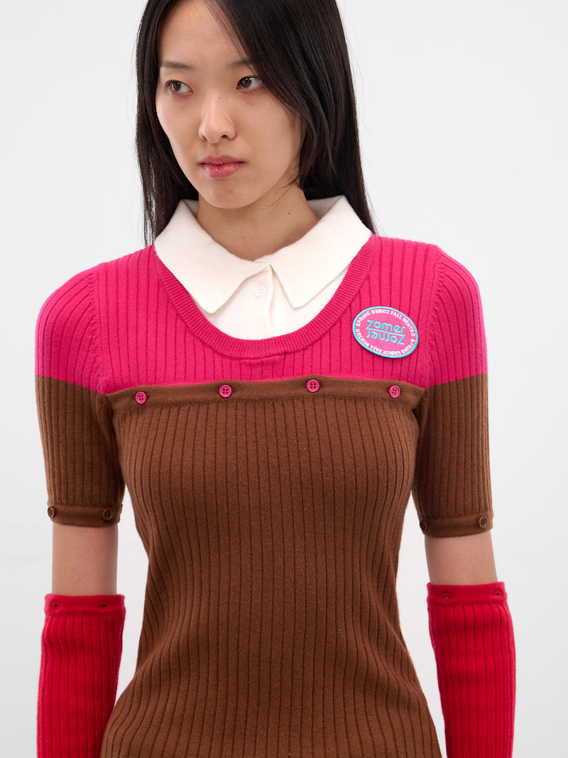 Detachable Paneled Layered Shirt Sweater (KN5-LEVA-DEEP-MARSH-GREEN-RED)