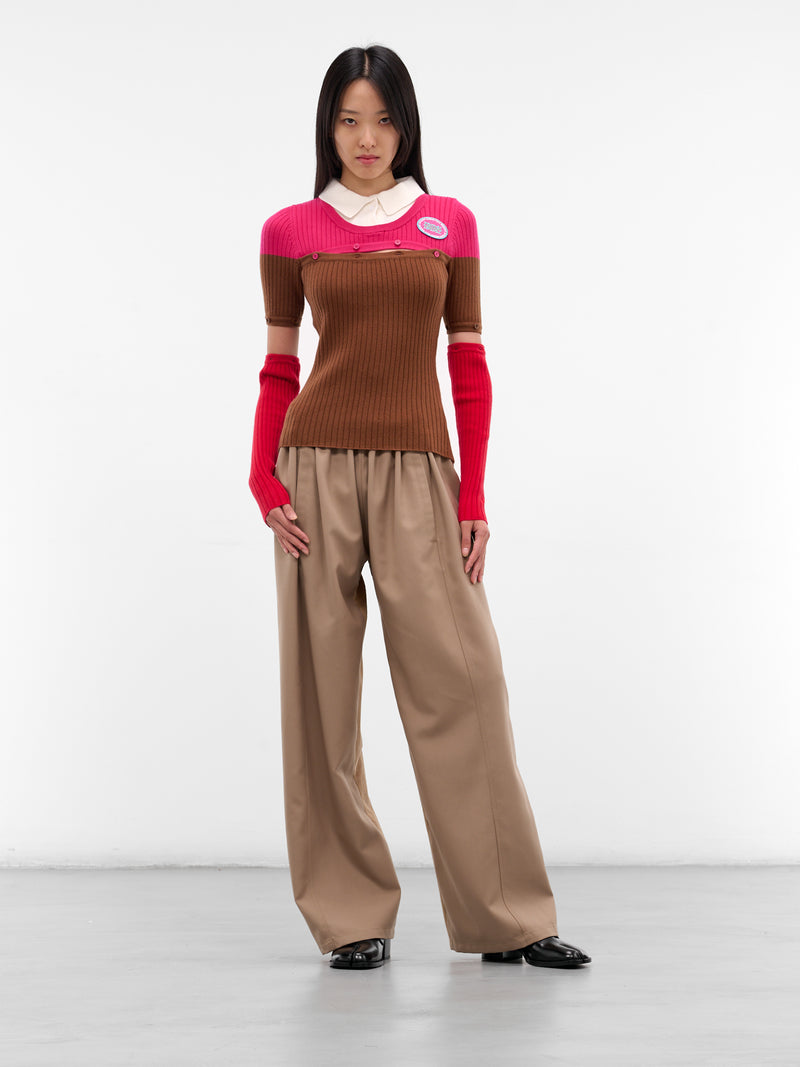 Detachable Paneled Layered Shirt Sweater (KN5-LEVA-DEEP-MARSH-GREEN-RED)