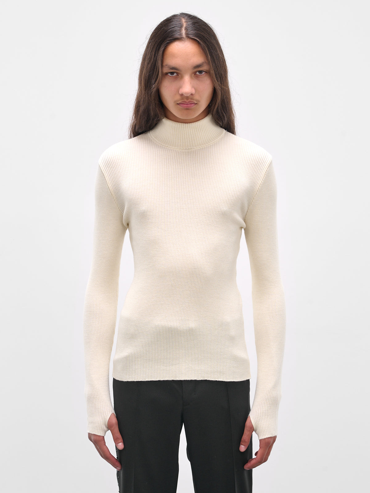 White Wool Rib-Knit Turtleneck (KN65-SE20-WHITE)