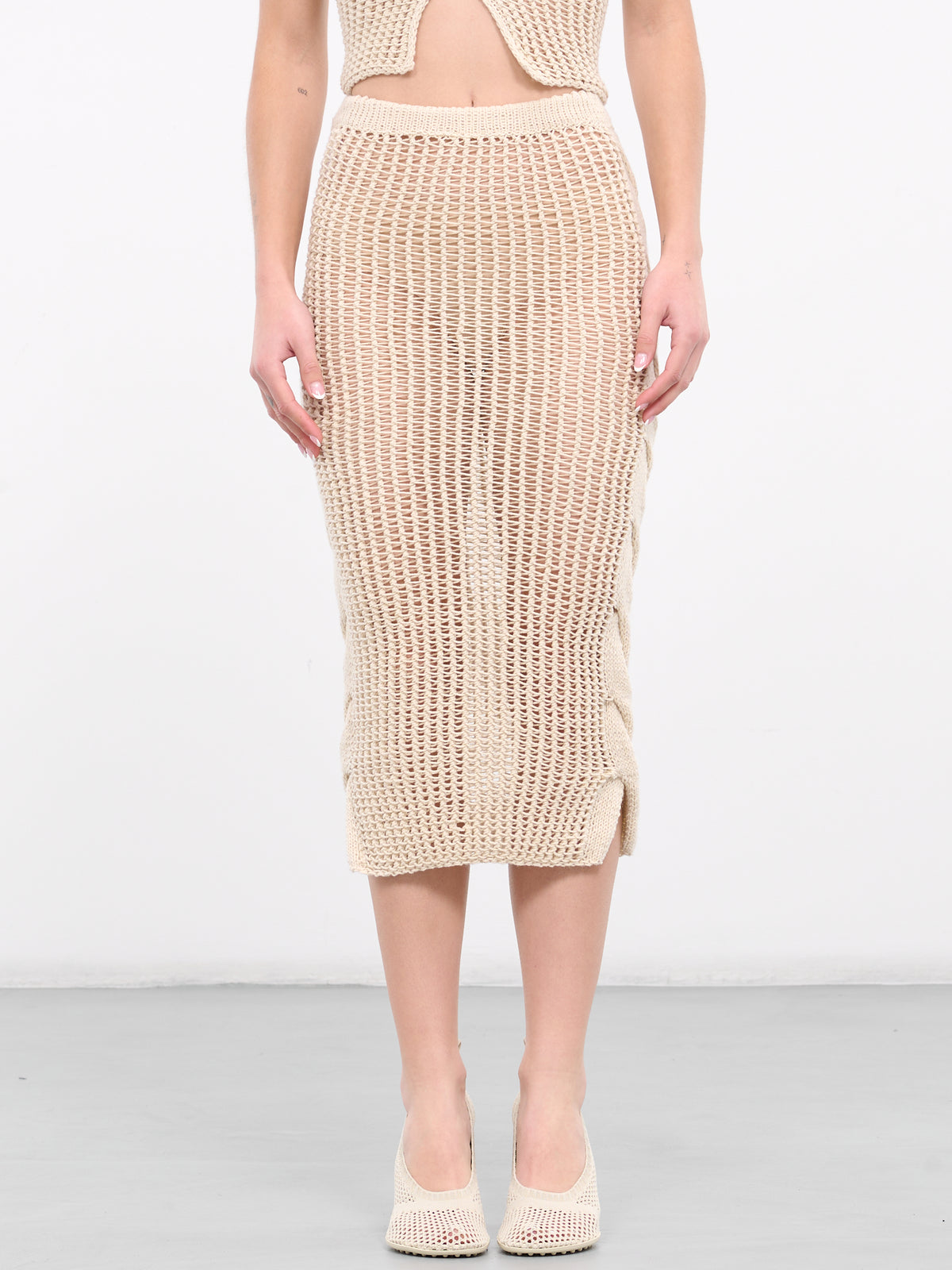 Open Knit Midi Skirt (KNIT-12-BEIGE)