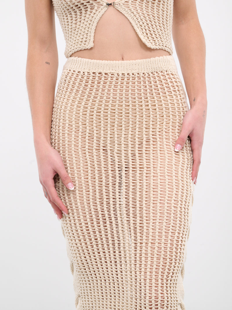 Open Knit Midi Skirt (KNIT-12-BEIGE)