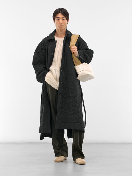 Black Quilted Wool-Silk Coat (COAT-34-DEEP-BLACK)