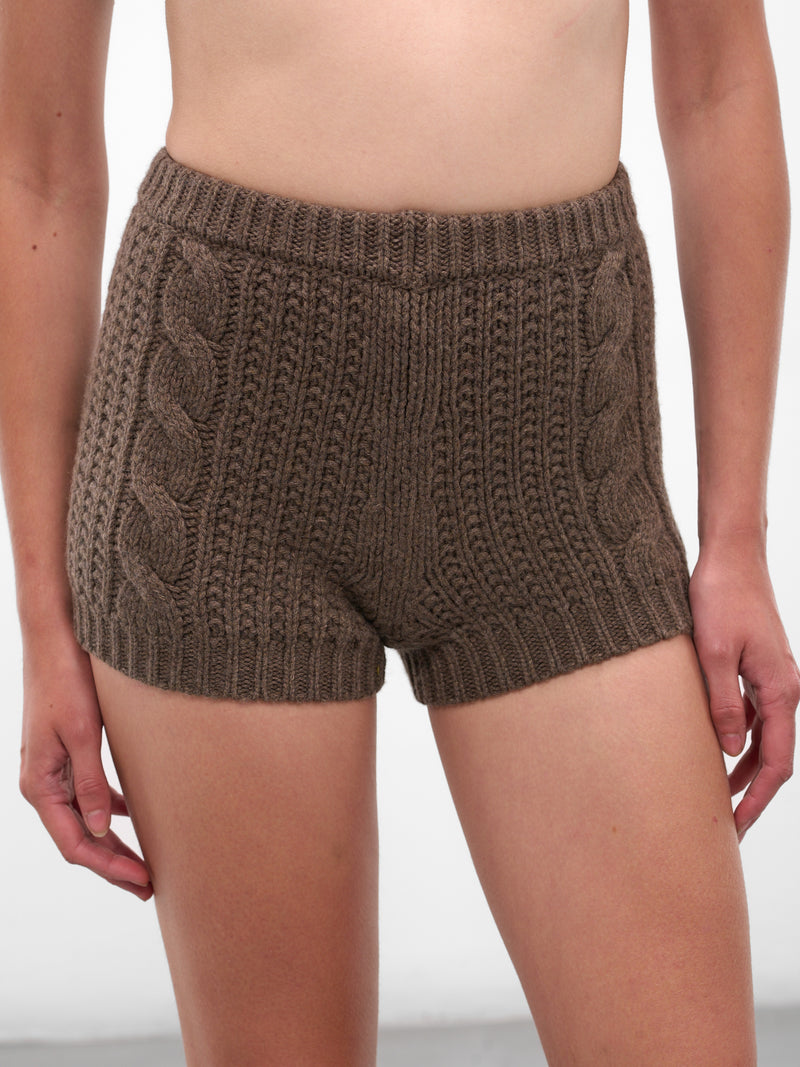 Brown Cashmere Cable-Knit Mini Shorts (KNITWEAR-02-SHORTS-BROWN)