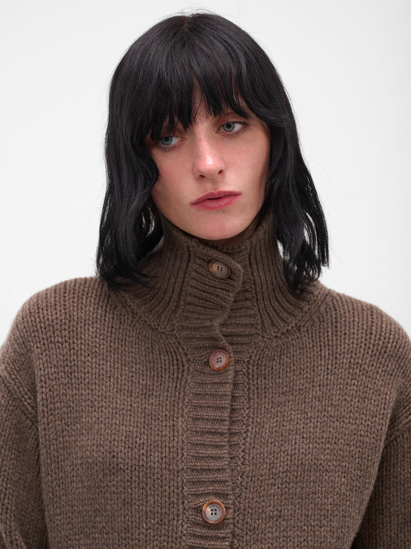 Brown Cashmere Cropped Cable-Knit Cardigan (KNITWEAR-06-BROWN)