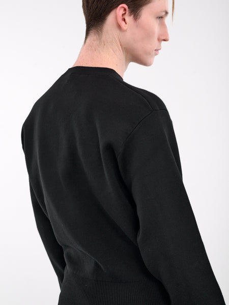 Black Knitted Drivers Sweatshirt by Omar Afridi on Sale