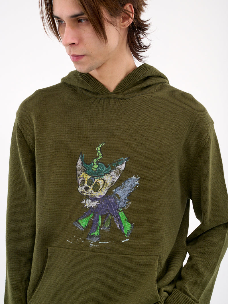 Grunge Printed Knit Hoodie (KT0-25-659-KHAKI)