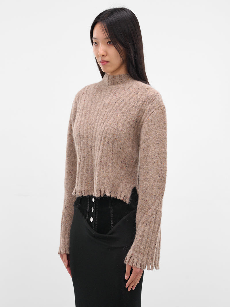 Gray Distressed Fringe Knit Sweater (KT13A2GY830-MINERAL-GREY)