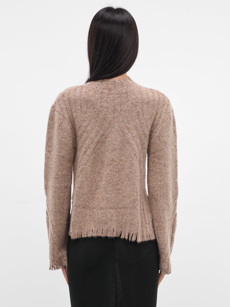 Gray Distressed Fringe Knit Sweater (KT13A2GY830-MINERAL-GREY)