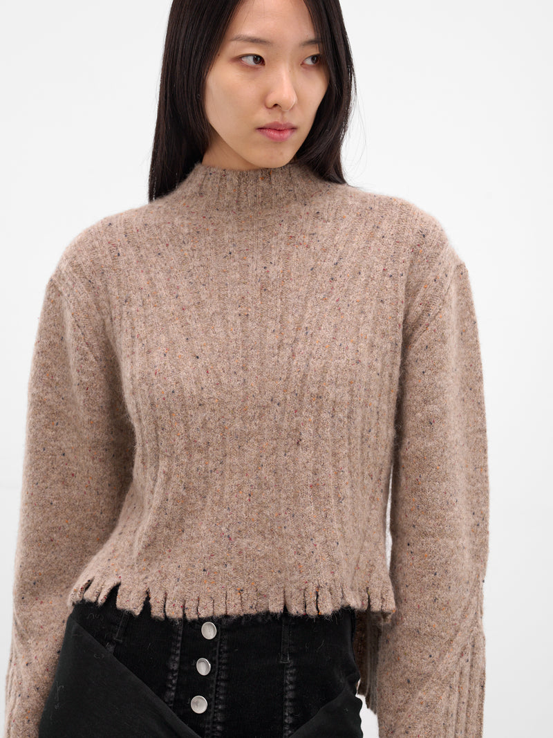 Gray Distressed Fringe Knit Sweater (KT13A2GY830-MINERAL-GREY)