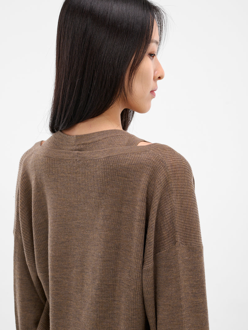 Brown Layered Draping Knit Cardigan (KT16W1BR430-BISON)