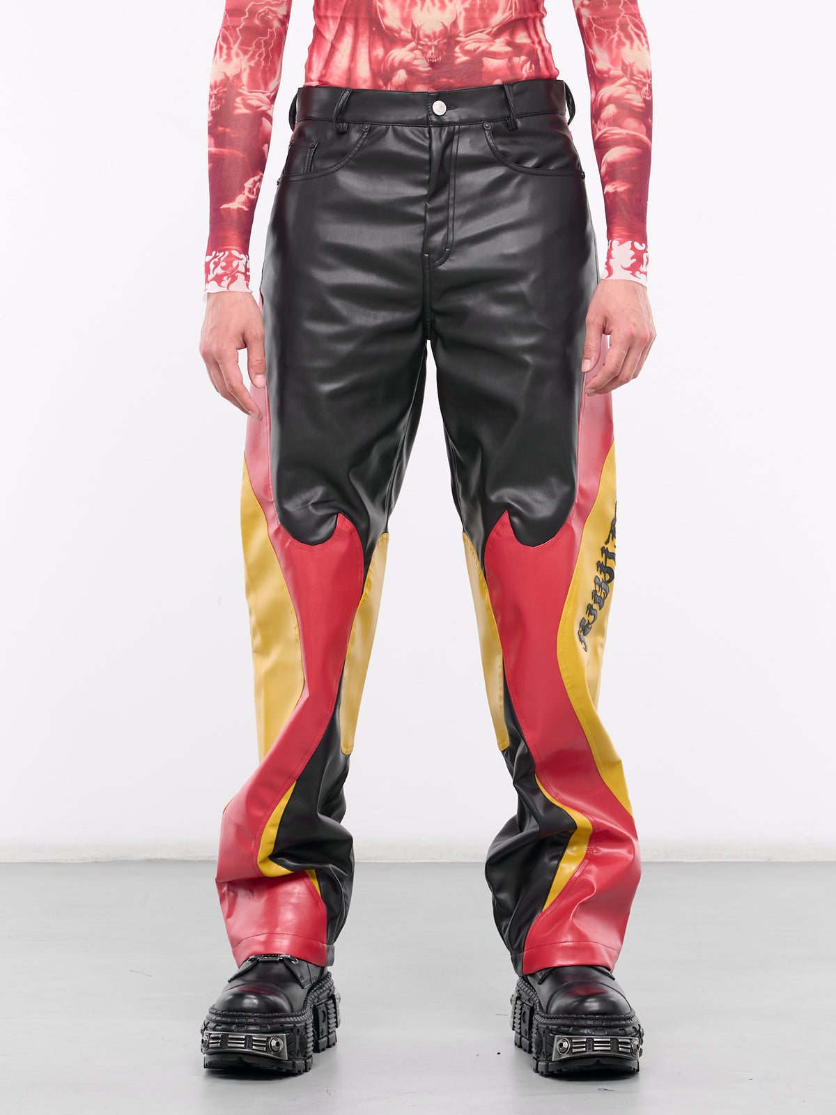 Rider Faux Leather Pants (KU4SMT01AP-T1665-B01-BLACK-YEL)