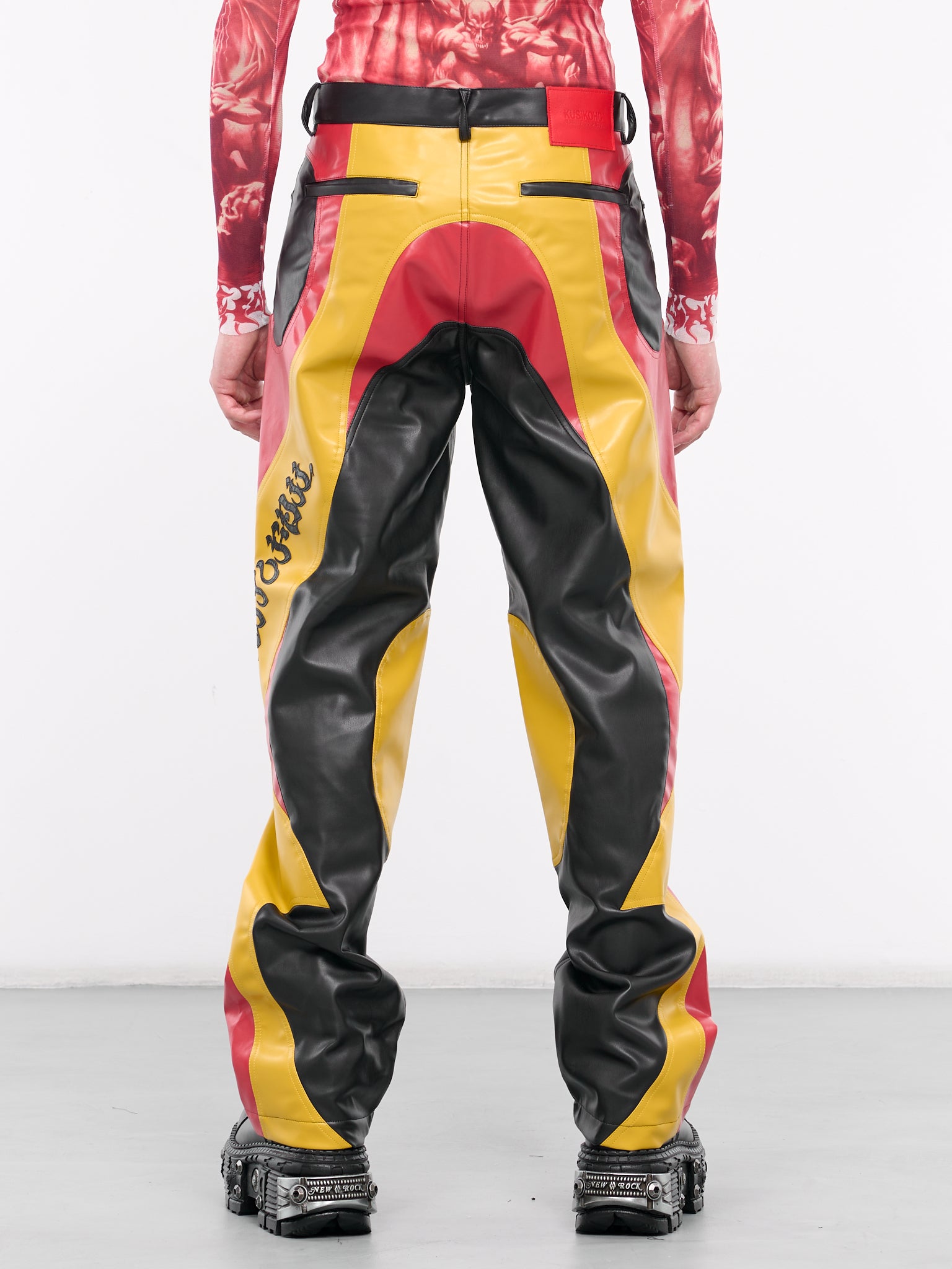 Rider Faux Leather Pants (KU4SMT01AP-T1665-B01-BLACK-YEL)