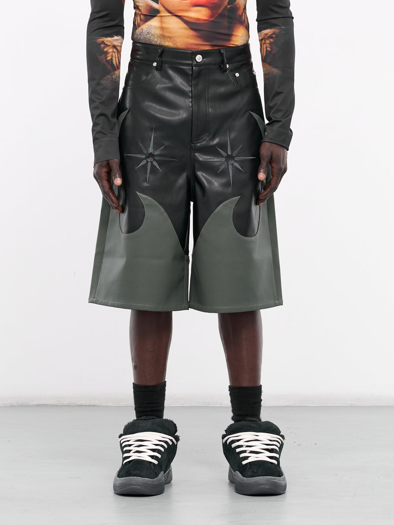 Burn Detail Faux Leather Shorts (KUS4PT03KR-C5001-BLACK)