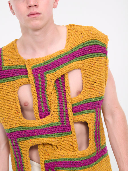 トップス anthemA WOOL RAYON TROPICAL OVER VEST - Interwove Stripe Vest (KW1107-YN0319-MUSTARD)