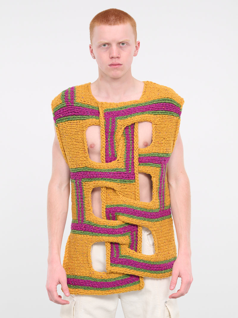 Mustard Interwove Stripe Vest (KW1107-YN0319-MUSTARD)