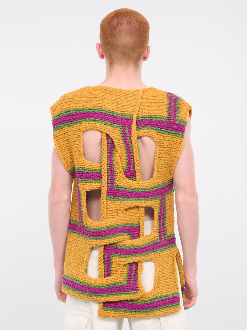 Mustard Interwove Stripe Vest (KW1107-YN0319-MUSTARD)