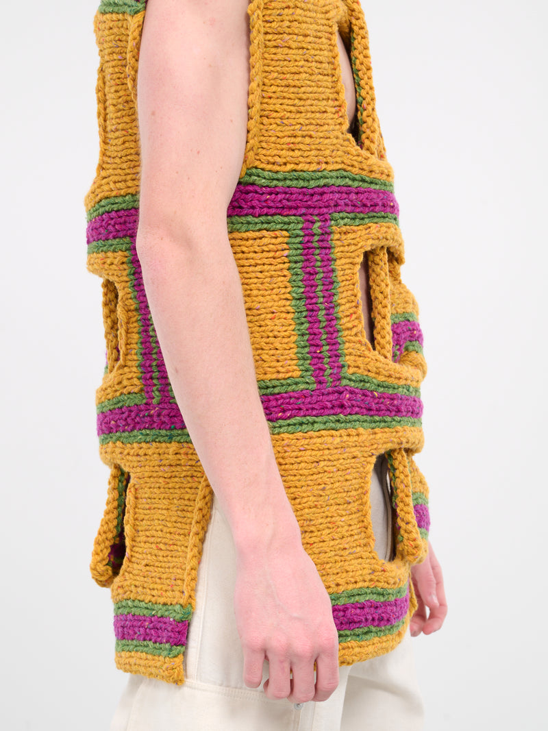Mustard Interwove Stripe Vest (KW1107-YN0319-MUSTARD)