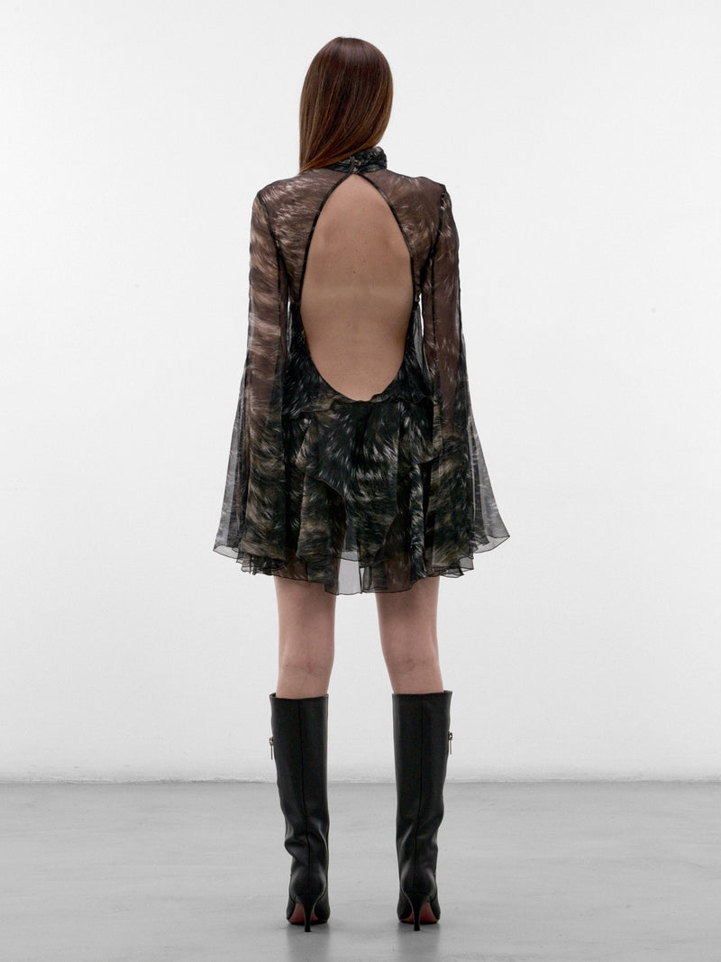 Black Sheer Pattern Mini Dress (XWT101-CKT79-BLACK-BEIGE)