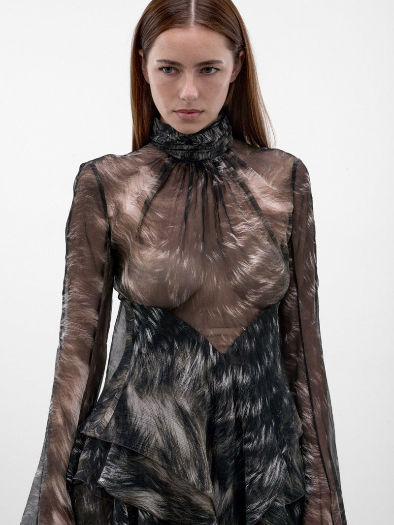 Black Sheer Pattern Mini Dress (XWT101-CKT79-BLACK-BEIGE)