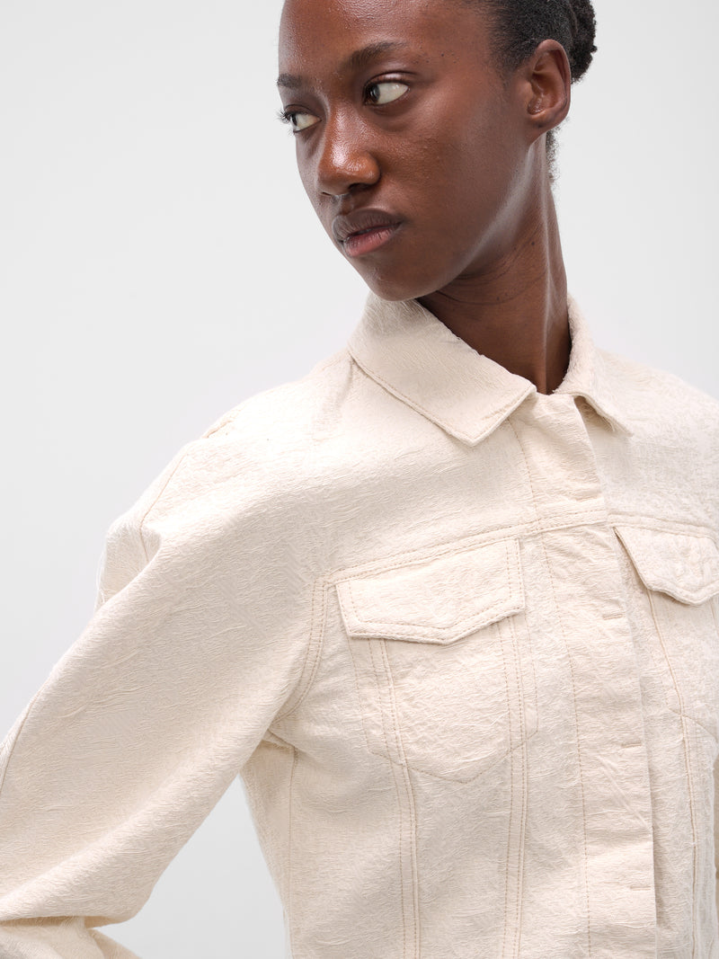 White Ovalo Cropped Denim Jacket (LA-VESTE-DE-NIMES-OVALO-OFF-WH)