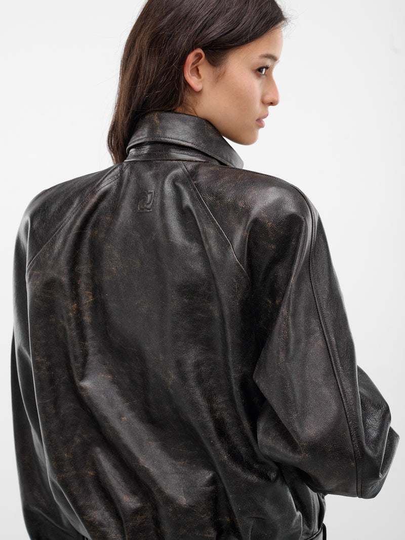 Black Vintage Calfskin Leather Jacket (LEATHER18-VINTAGE-BLACK)