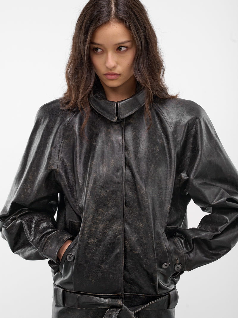 Black Vintage Calfskin Leather Jacket (LEATHER18-VINTAGE-BLACK)