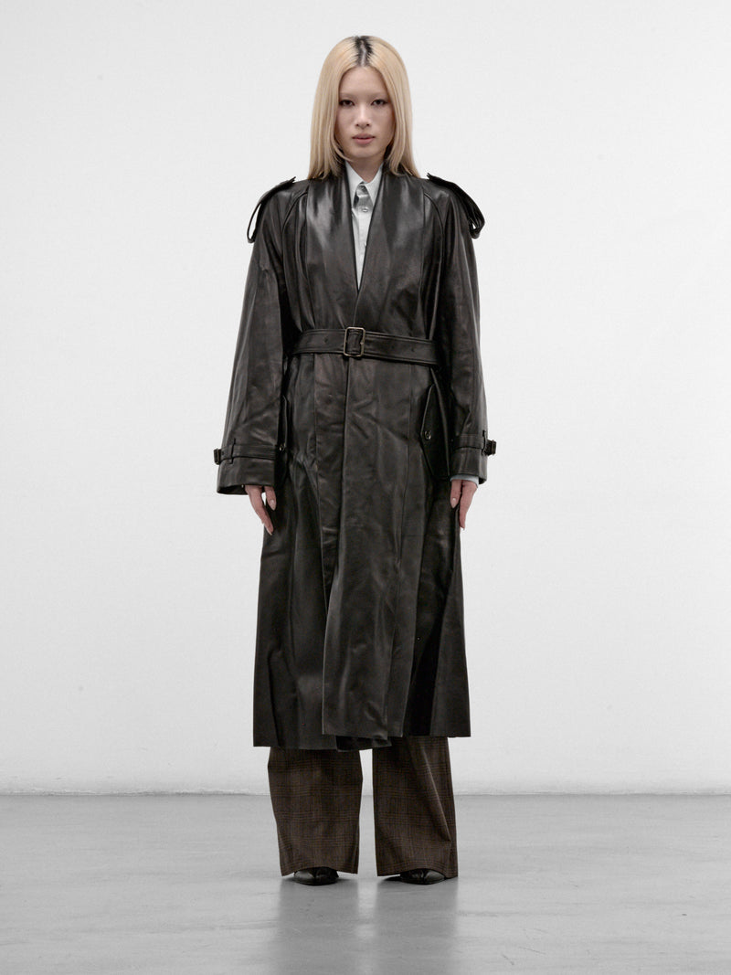 Black Leather Lemlair Trench Coat (LEMLAIR-A1189-BLACK)