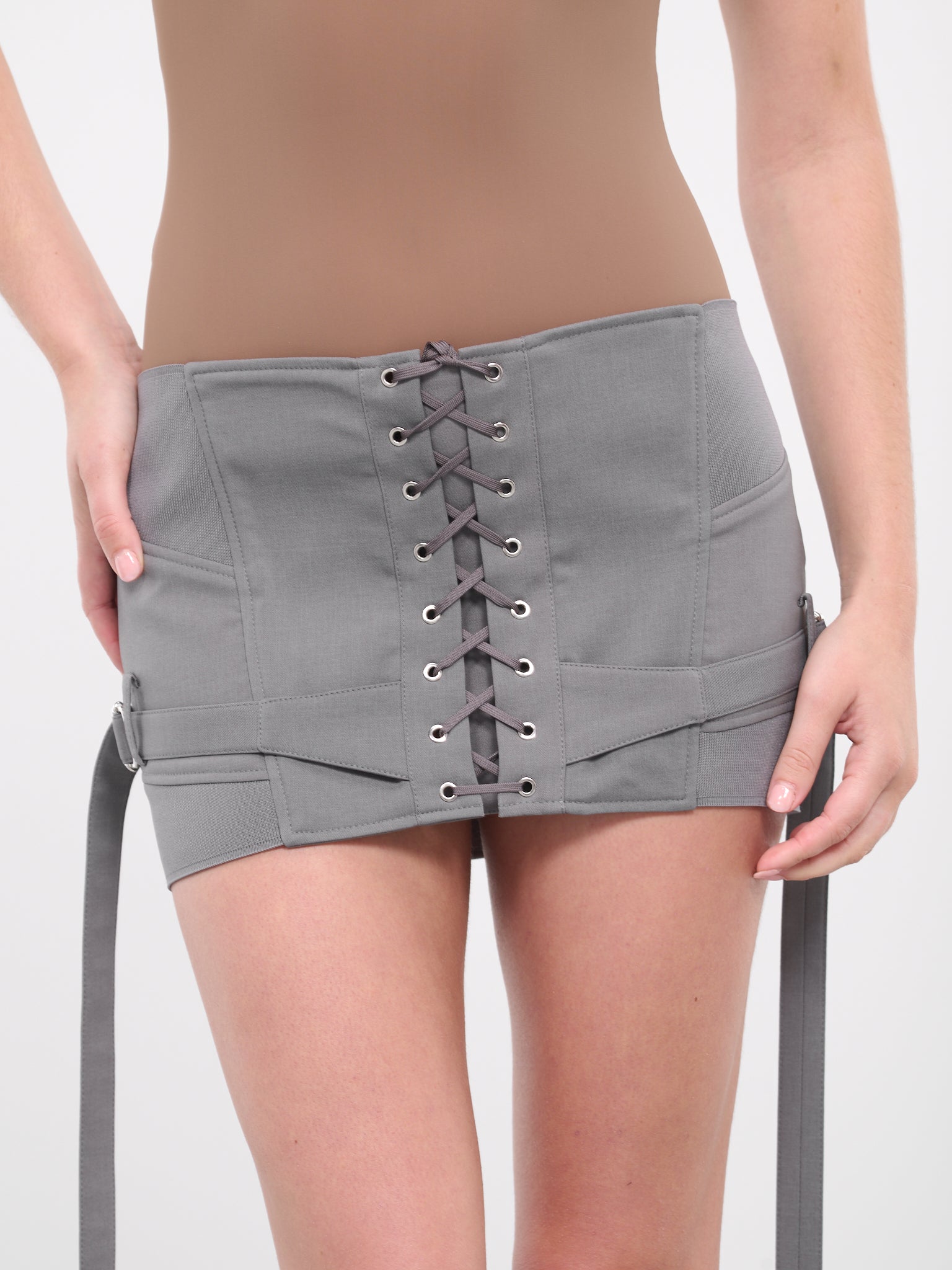 Lace-Up Mini Skirt (LETHS0-GREY)