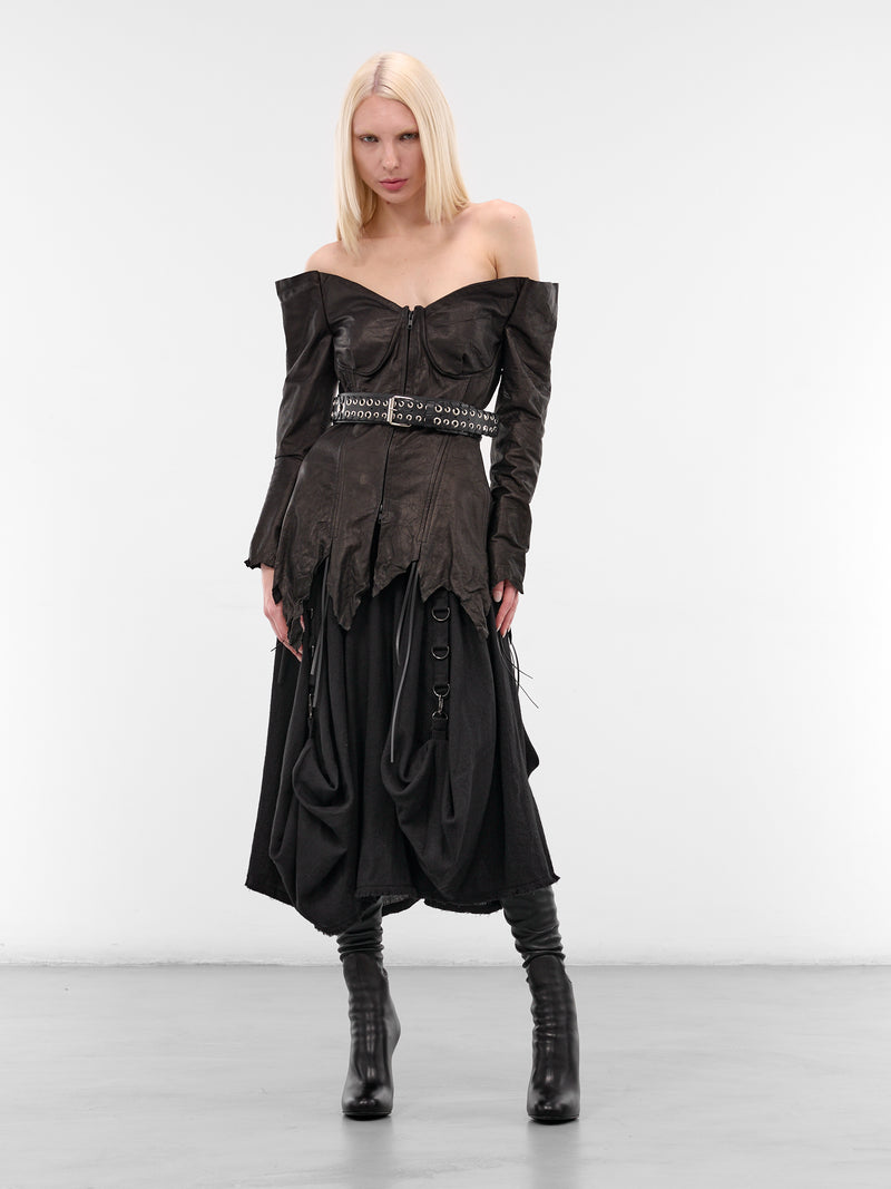 Black Leather Off-Shoulder Jacket (LL-J08-700-BLACK)