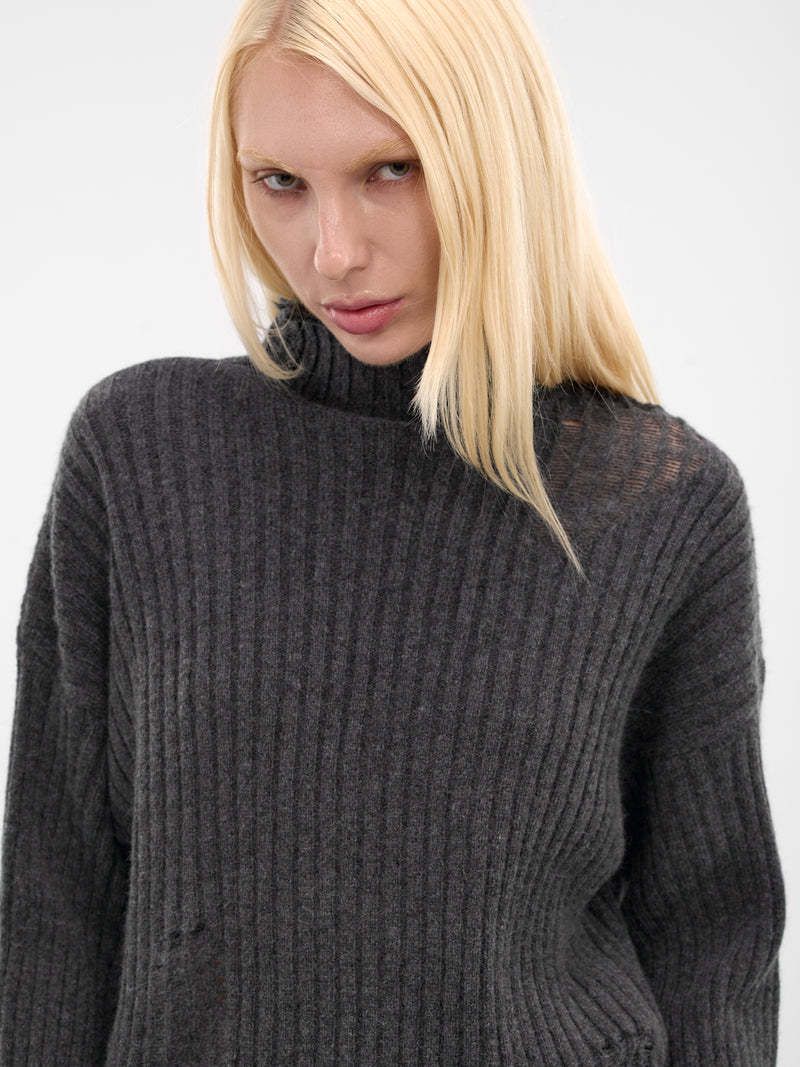 Gray Distressed Wool-Angora Turtleneck (LL-K01-160-2-GREY)