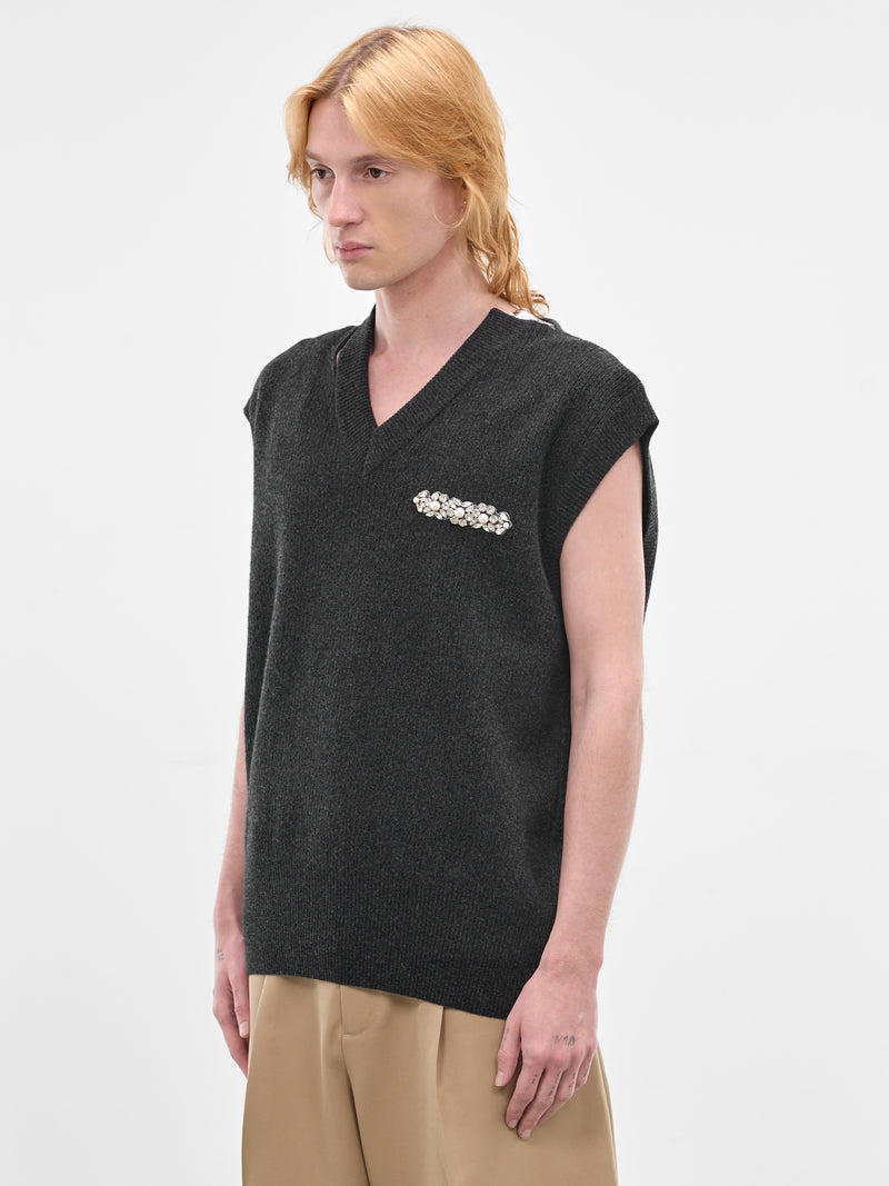 Charcoal Pearl Embellished Wool Vest (LMK11MB-0660-CHARCOAL-PEARL)