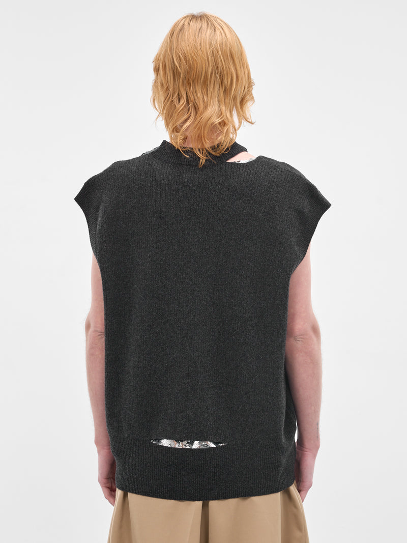 Charcoal Pearl Embellished Wool Vest (LMK11MB-0660-CHARCOAL-PEARL)