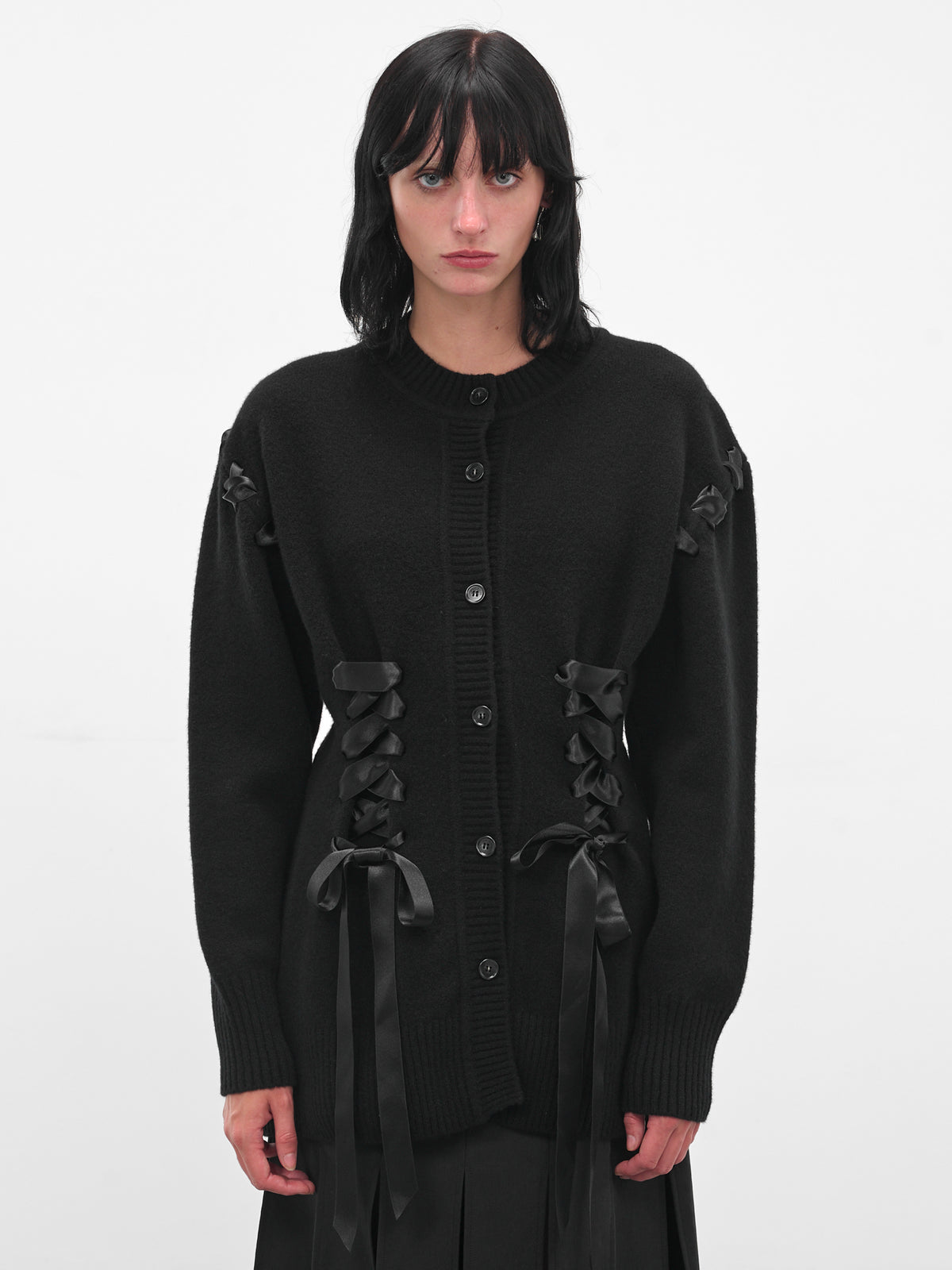 Black Wool Ribbon Corset Cardigan (LMK8-0660-BLACK)