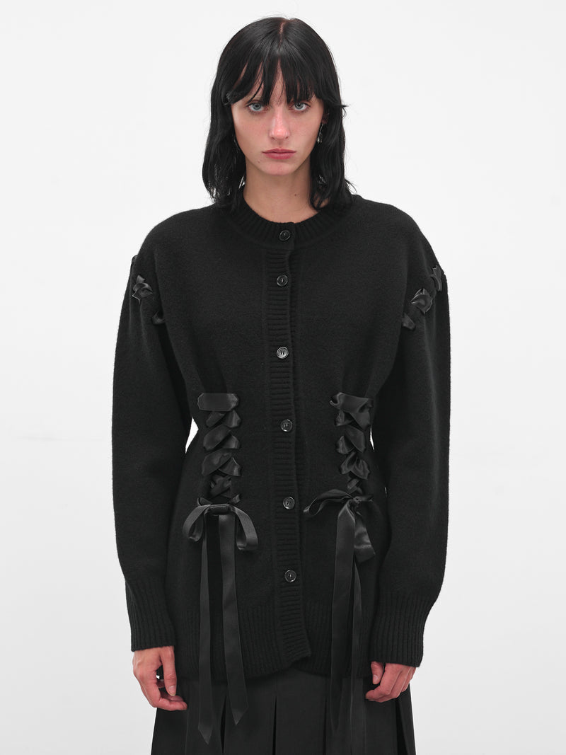 Black Wool Ribbon Corset Cardigan (LMK8-0660-BLACK)