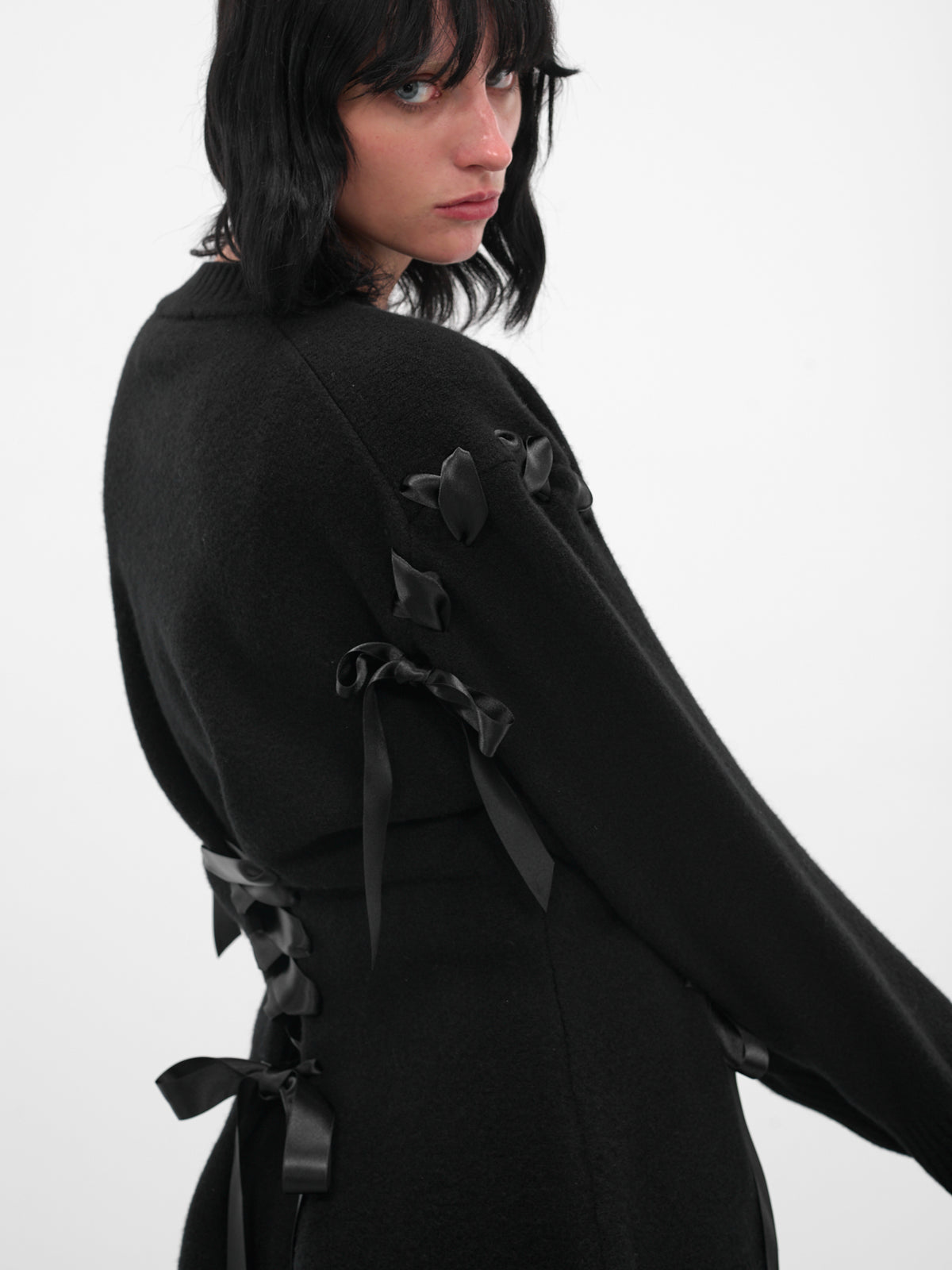 Black Wool Ribbon Corset Cardigan (LMK8-0660-BLACK)