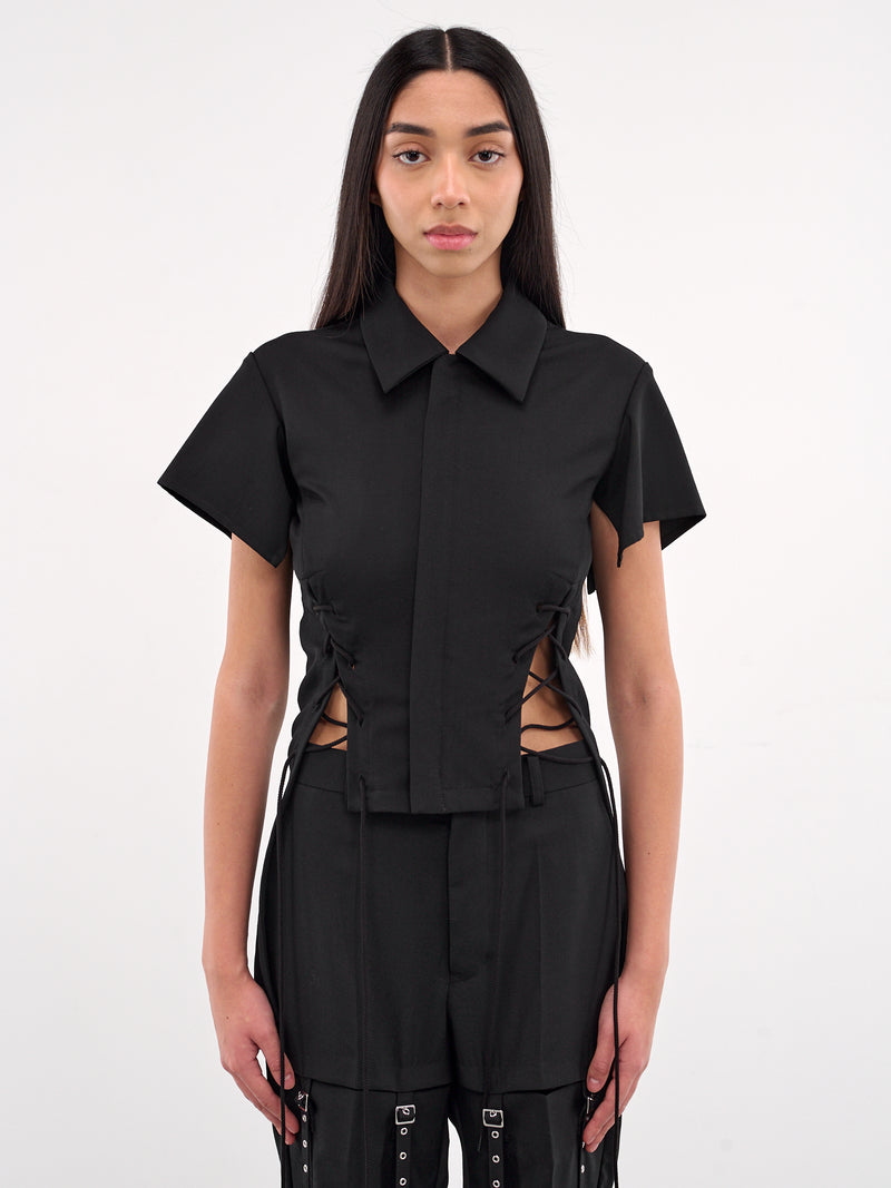 Gabardine Lace-Up Shirt Jacket (LP-J03-111-1-BLACK)