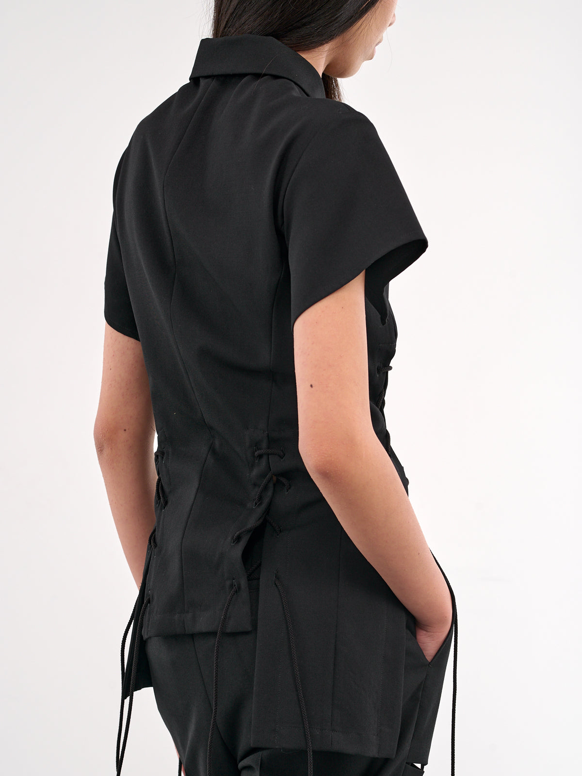 Gabardine Lace-Up Shirt Jacket (LP-J03-111-1-BLACK)